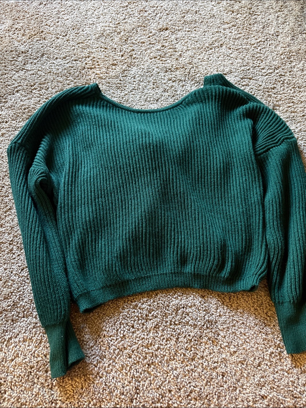 SHEIN Emerald Green Ribbed Scoop Neck Sweater